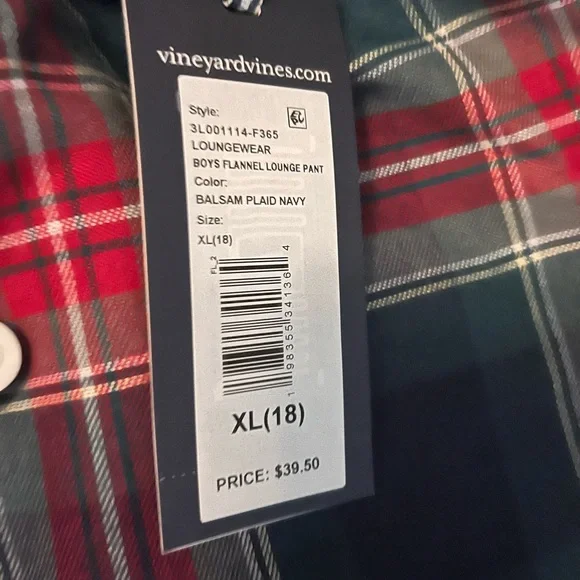 NWT Vineyard Vines Boys Flannel Size XL (18) Balsam Plaid Navy Lounge Pants. - Picture 4 of 5
